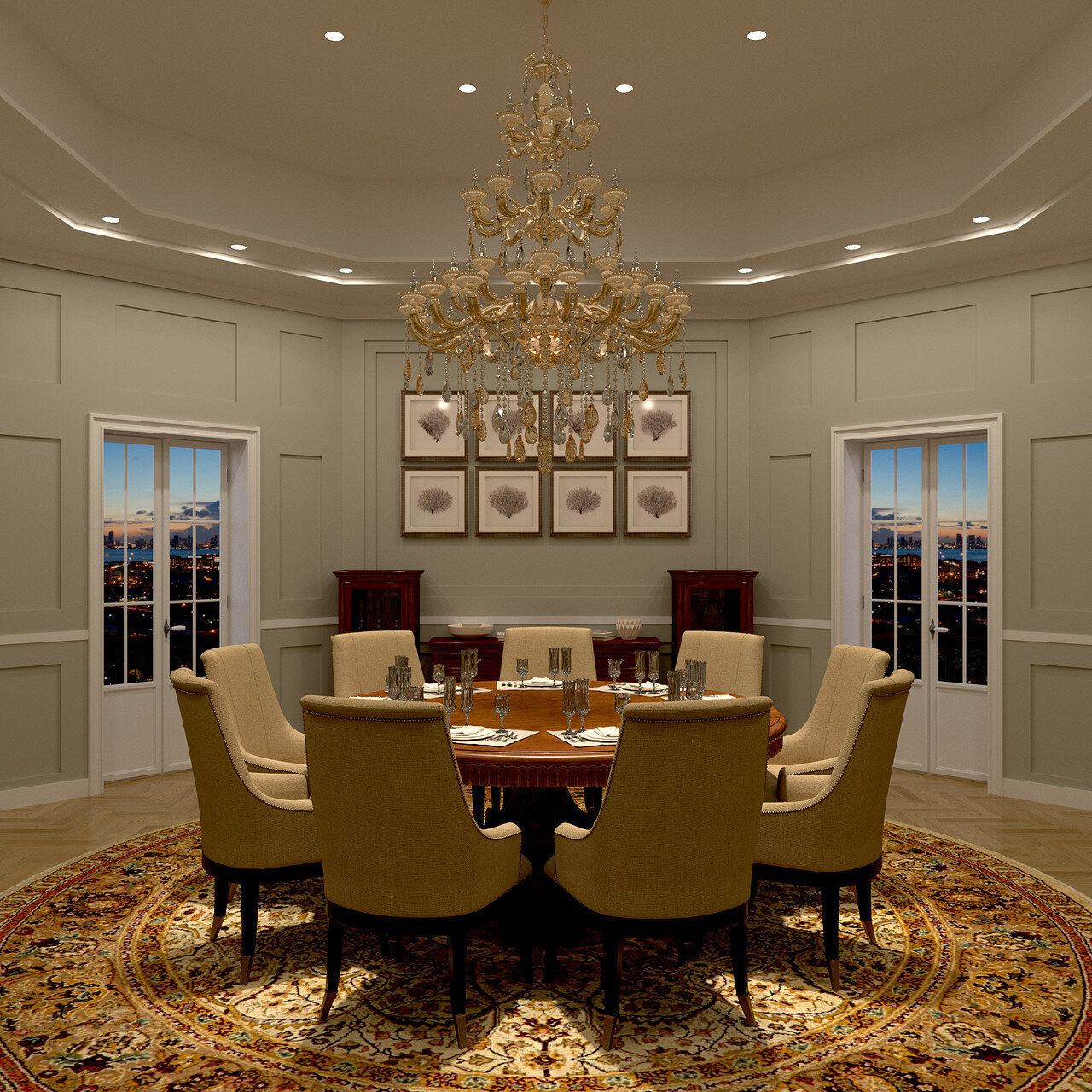 Warm-dim Lutron Ketra fixtures over a dining-room scene