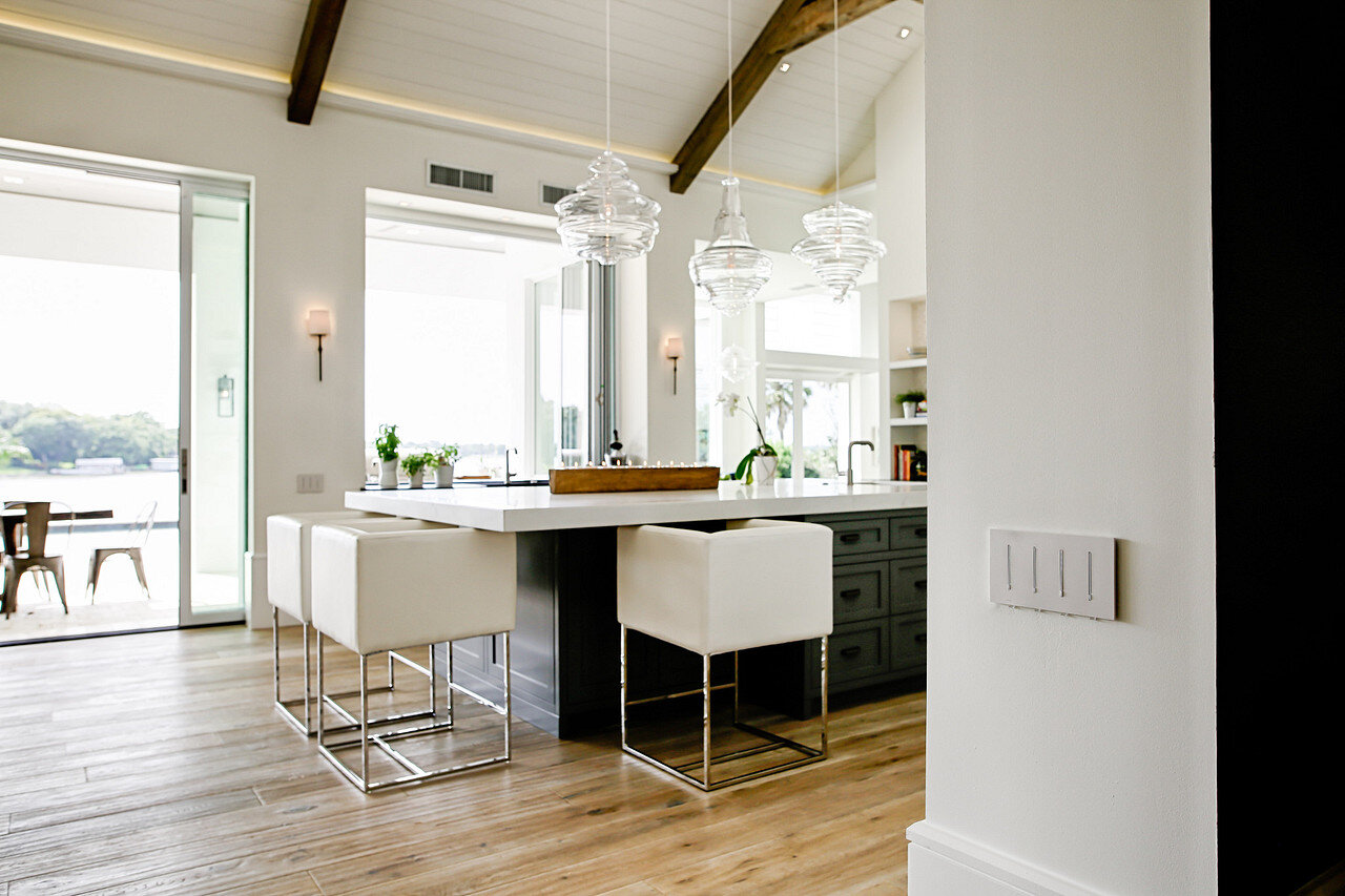 Kitchen with Lutron HomeWorks QS GRAFIK T wall control in a custom home