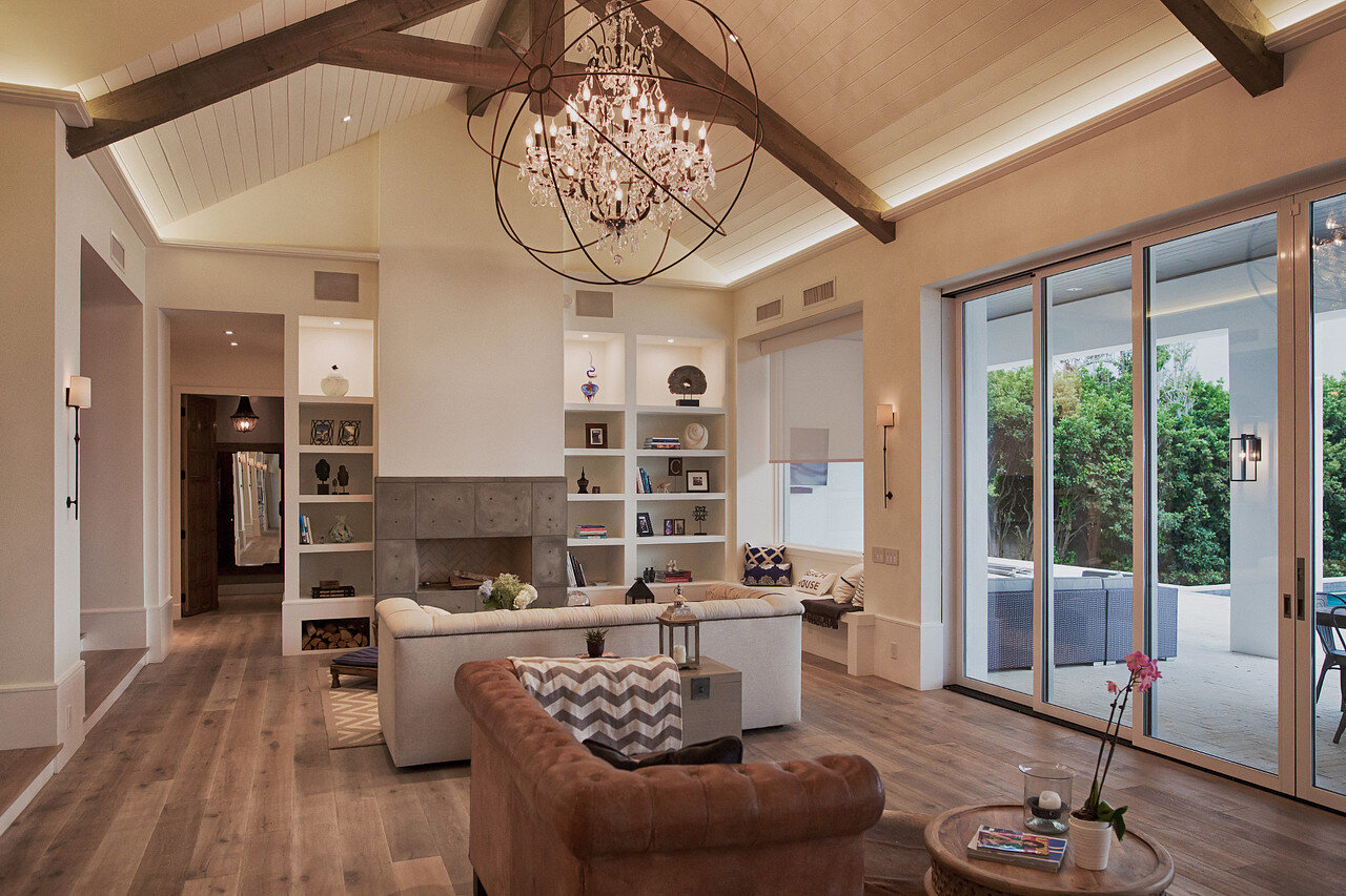 Custom living room controlled by Lutron RadioRA 3 wireless system